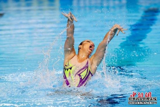 7月12日，2019年游泳世锦赛在韩国光州开幕。图为捷克选手DUFKOVA Alzbeta在花样游泳女子单人自选比赛中。/p中新社记者 韩海丹 摄